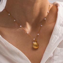 Colliers pendants uworld en acier inoxydable étoiles de mer texture collace perle femmes bijoux imperméables cadeau de vacances d'été navire