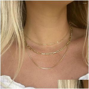 Collares colgantes Uworld Vintage 18K Chapado en oro Caja de caja Cadena Collar en capas Enlace de acero inoxidable Triple capa para niñas Dr Dhcvz