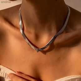 Collares colgantes Uworld impermeable acero inoxidable ancho cadena de serpiente collar circón textura de metal color plata collar joyería de moda regalo mujeres YQ240124