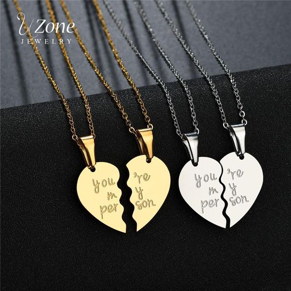 Pendentif Colliers UZone 1 paire Collier coeur d'amour en acier inoxydable Vous êtes ma promesse de personne pour le collier cadeau de Vanlentine