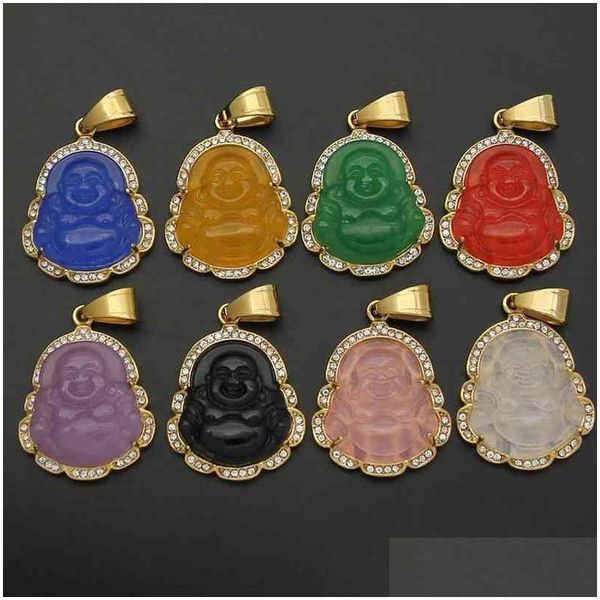 Pendentif Colliers Vaf Whole Green Gold Jade Buddha Mini Petit Rose Orange Lavande Collier Budda Bhudda Buddah Stone Necklace8542144 Otpm1