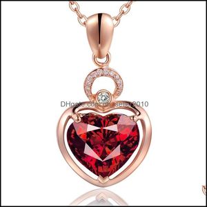 Collares colgantes Valentine Ladies Red Garnet Heart Crystal Collar de lujo Chica Joyería Cadena Drop Entrega 2021 Colgante Dhseller2010 Dhssc