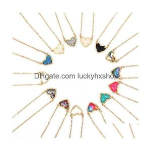 Collares colgantes Regalo de San Valentín Faux Glitter Abalone Stone Pequeño corazón en forma de resina 3D Shell Mini Love Druzy para mujeres Colgantes Dr Dhkfm