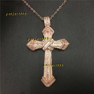 Colares Pingente Vecalon Hiphop Big Cross Pingente Rose Gold Cheio 925 Prata Diamante Partido Casamento Pingentes Com Colar Para Mulheres Homens Jóias Colares 2024