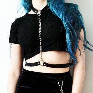 Pendentif Colliers Vegan Corps En Cuir Harnais Ceinture Bondage Cage Déclaration Femmes Plage Collier Goth Sautoirs Épaule Collier Bijoux De Fête