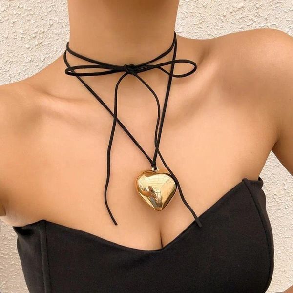 Colliers pendants Velvet cire de fil de coeur Collier en forme de coeur mode simple ajusté Chaîne Femmes Girls Bijoux Cadeaux