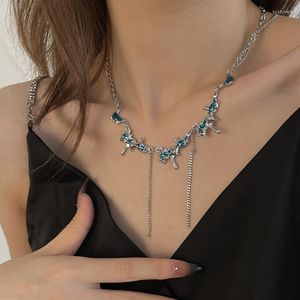 Collares colgantes Ventfille Color de color plateado Liquid Lava Collar para mujeres Girl Blue Crystal Tassel Doble Joya Joya de cumpleaños Dropship