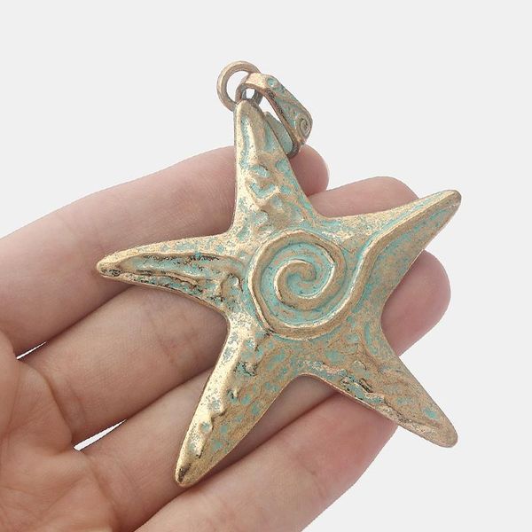 Collares pendientes Verdigris PatinaGold Estrella de mar grande Espiral Vortex Charms Colgantes para hacer collares Hallazgos de joyería 70x67mmColgante