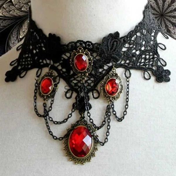 Collares colgantes Victorian Gothic Halloween Red Rhinestone Charms Vampiro Maxi Collar Gargantilla Moda Cóctel Vestido de fiesta de noche Joyería x1009