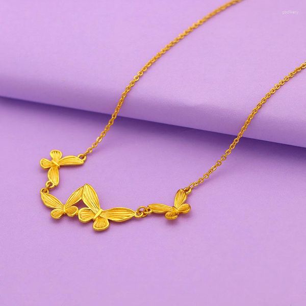 Collares pendientes Vietnam oro duro collar de mariposa mujer 999 cadena de clavícula minoritaria chapada en amarillo puro conjunto de joyería