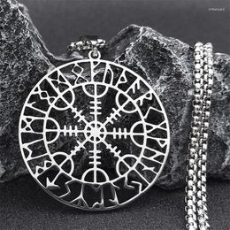 Pendentif Colliers Viking Compass Helm Rune Amulette Collier Argent Couleur Acier inoxydable Symbole de protection Bijoux païens N7024S01