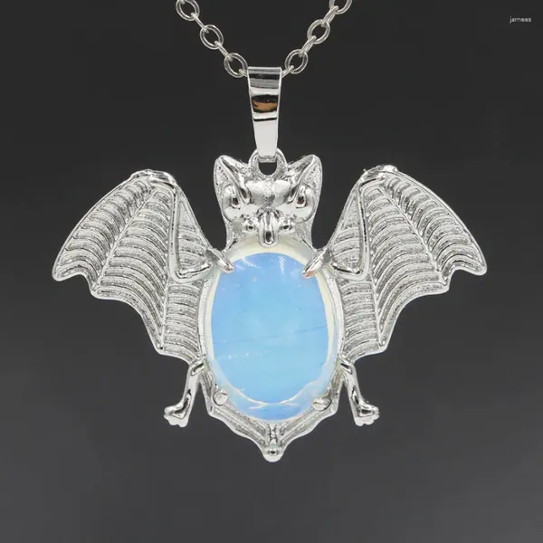 Pendentif Colliers Viking Naturel Pierre Bat Collier Argent Couleur Guérison Cristal Quartz Opale Obsidienne Charme Reiki Gothique Bijoux