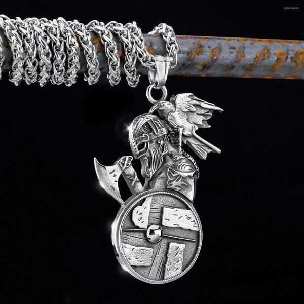 Pendentif Colliers Viking Norvégien Odin Corbeau Hache Collier Épaule Debout Hommes Mode Charme En Acier Inoxydable Bijoux Comme Cadeau