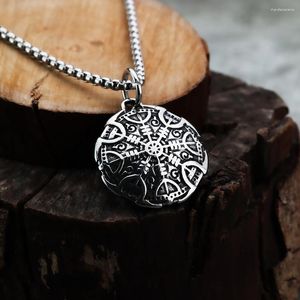 Colliers pendants Viking Odin Logo Compass Titanium Steel avec un collier personnalisé à la mode des hommes de style européen et américain