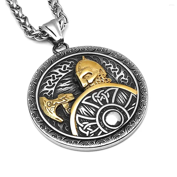 Pendentif Colliers Viking Warrior Axe Bouclier Européen Hip Hop Hommes Personnalisé Mode Collier En Acier Inoxydable