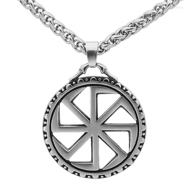 Pendentif Colliers Vikings Amulette Ronde Couleur Argent Collier Creux Femmes Hommes Chaîne En Acier Inoxydable Norse Viking Bijoux Talisman