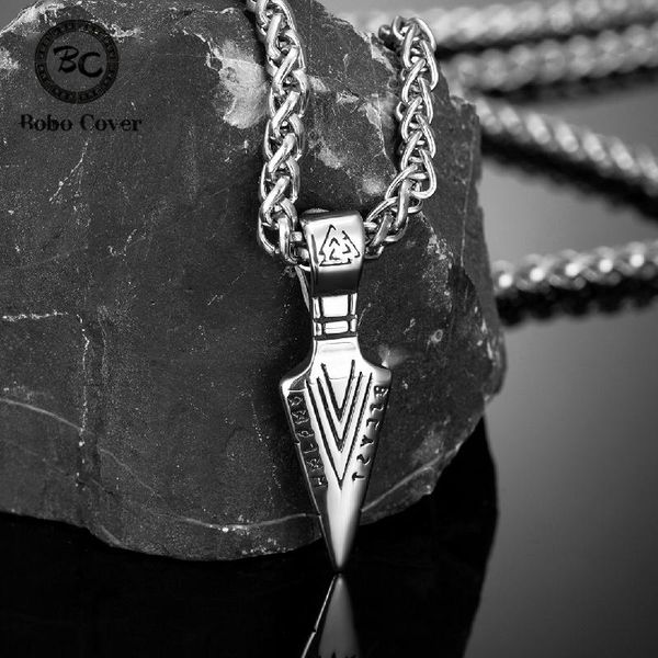 Collares colgantes Vikings Spear Men Amuleto Norse Runas Acero inoxidable Flecha de doble cara Regalo de joyería escandinava