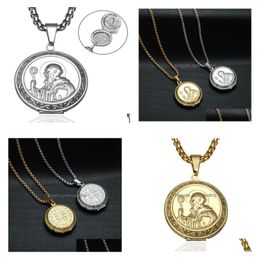 Colliers de pendentif vigne Holy San Benito Médaille d'or en acier inoxydable peut ouvrir PO Cadre Pendants pour Relius Jewelry4404825 Drop livraison DH9YU