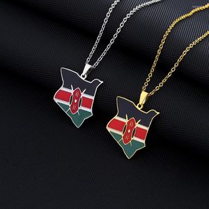 Pendentif Colliers Vintage Africain Kenya Carte Collier pour Femmes Émail Drapeau Chaîne En Acier Inoxydable Bijoux Cadeau Collier