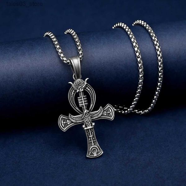 Pendentif colliers Vintage antique croix égyptienne pendentif collier pour hommes mode Punk Hip Hop balancent collier bijoux accessoires Q231026