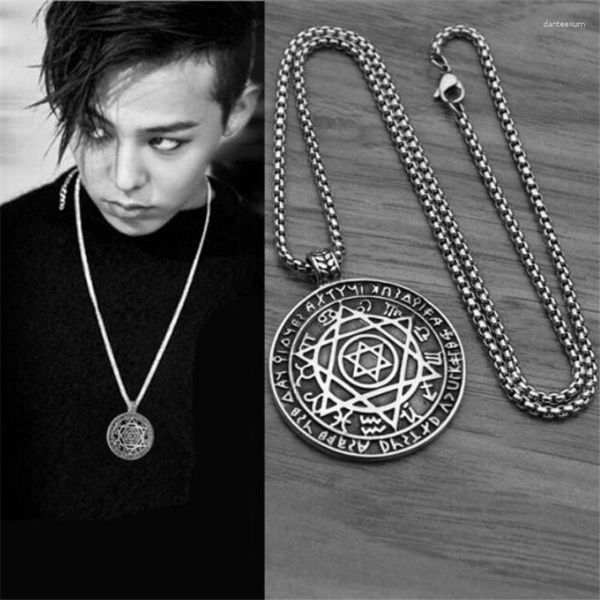 Collares pendientes Vintage astrología disco joyería hombres David estrella grabado disco collar acero inoxidable cadena cuadrada KPOP