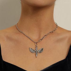Pendentif Colliers Vintage asymétrique chaînes épaisses aile ange pour femmes Goth Grunge géométrique tour de cou Colar bijoux cadeau