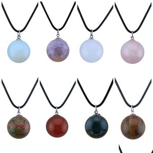 Colliers pendentifs Collier pendentif en cristal de boule vintage avec corde en cuir Chakra Charm Cadeau d'anniversaire pour les amis et les amoureux Bijoux Dhxxt