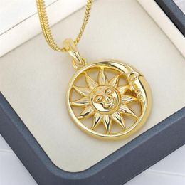 Pendentif Colliers Vintage Big Sun et Lune Collier en acier inoxydable Boho Charme Céleste Dainty pour femmes Collier Femme BFF Jewelr229q