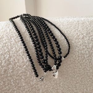 Collares colgantes Vintage Negro Imitado Perla Cuello Cadena Exquisito Lindo Corazón Joyería de moda para mujer Joyería de encanto delicado