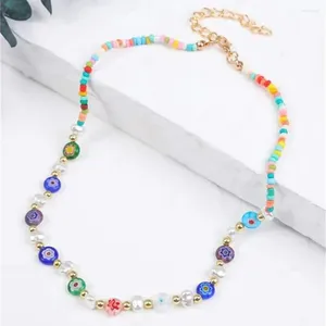 Colliers pendants vintage boho mélange couleur fleur ronde couleurs verre artificiel perle perle perle