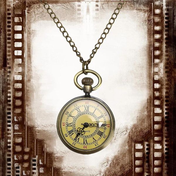 Pendentif Colliers Vintage Bronze Verre Steampunk Montre De Poche Chaîne Collier Rétro Antique Bijoux Cadeaux