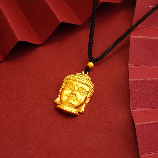 Pendentif Colliers Vintage Bouddha Tête Collier pour Femmes Hommes 18k Or Jaune Rempli Accessoires Traditionnels Cadeau