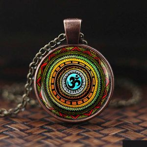 Colliers pendentifs Vintage bouddhisme collier Chakra verre Cabochon pendentif bijoux Om inde Yoga Mandala colliers unisexe cadeau goutte Del Dhupm