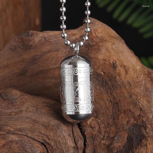 Pendentif Colliers Vintage Bouddhiste Six-Caractère Mantra Collier Hommes En Acier Inoxydable Cendres Memorial Bijoux Chanceux Om Bouteille Urne