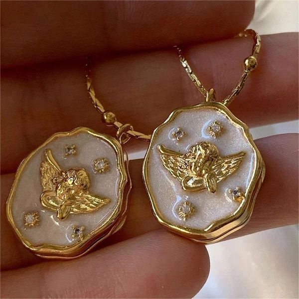 Pendentif Colliers Vintage Sculpté Design Ange Géométrique Po Cadre Collier Charme Médaillon Ouvrable Pour Femmes Hommes Memorial Bijoux