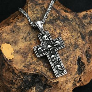 Pendentif Colliers Vintage Bible Catholique Croix Crâne Pour Hommes En Acier Inoxydable De Mode Punk Hip Hop Bijoux Chaînes Cadeau En GrosPendentif