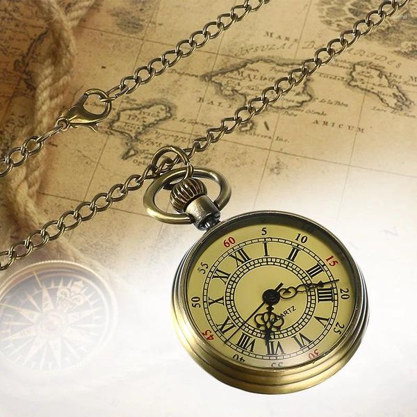 Collares colgantes Collar de cadena vintage Reloj retro Vidrio de bronce Steampunk Bolsillo Reloj antiguo Regalos Accesorios de joyería