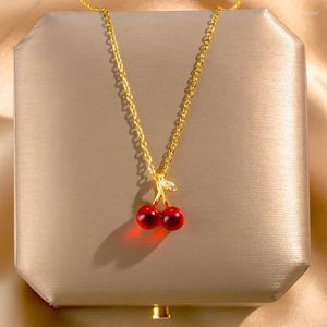 Pendentif Colliers Vintage Cerise Rouge Cristal Collier Pour Femmes Filles Or Couleur Chaîne Chaîne Déclaration Fête De Mariage Bijoux Cadeau Collier