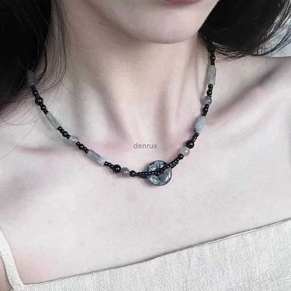 Anhänger Halsketten Vintage Chinesischen Stil Jade Donut Perlen Halsketten für Frauen Egirl Koreanische Mode Glück Ketten Choker Halskette 2023 Trend schmuck