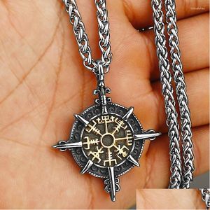 Pendentif Colliers Vintage Boussole Collier En Acier Inoxydable Hommes Chaîne Nordique Vegvisir Biker Amet Bijoux En Gros Drop Delivery Penda Dhgou