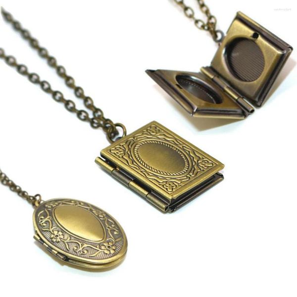 Pendentif Colliers Vintage en alliage de cuivre ovale / collier carré Pos médaillon commémorer l'amour charmes bijoux accessoires