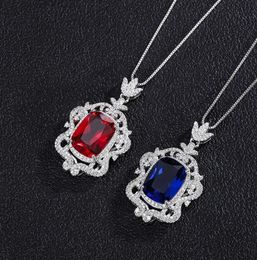 Colliers pendants vintage créé Ruby Sapphire Gemstone Fleur Collier pendent micro pave Cumbic Zirconia Bridal Wedding Fine Jew4084907