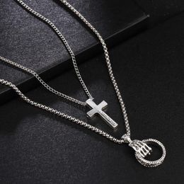 Hangende kettingen Vintage Cross Chain Punk Hip Silver Color Metal Multi-Layer Rock Long for Women Party Jewelry Pentant