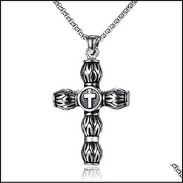 Pendentif Colliers Vintage Croix Collier Pour Hommes Punk Bijoux Avec M Chaîne En Acier Inoxydable Cadeau En Gros Drop Delivery Pendentifs Otqvw