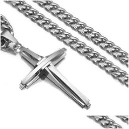 Collares pendientes Vintage Cross Necklace Punk Design Classic 316L Acero inoxidable Curb Chain Hombres Mujeres Joyería Drop Delivery Colgantes Dhvm8