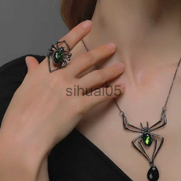 Vintage cristal noir araignée pendentif collier gothique Grunge esthétique Y2k Rose fleur coeur tour de cou femmes Halloween bijoux cadeau x1009