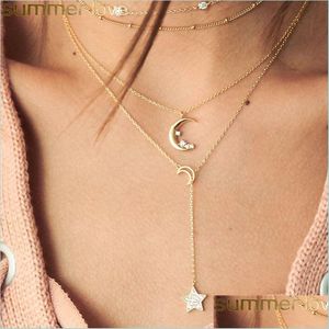 Hanger kettingen vintage kristal maanster hanger ketting voor vrouwen kralen mtilayer gouden kleur kettingen Boheems feest bruiloft j dhqsc