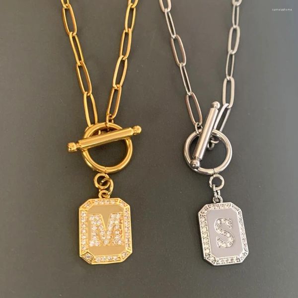 Pendentif Colliers Vintage CZ Pave Lettre initiale Carré Charme Collier Tendance Or Couleur Alphabet Géométrique OT Chaîne En Acier Collier Bijoux