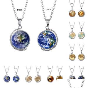 Colliers pendentifs Vintage double face collier carte du monde pendentifs bijoux verre cabochon rotatif tour de cou pour les femmes Dr Dhgarden Dhspl