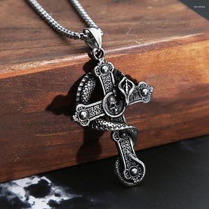 Colliers pendants Collier de croix de crâne de dragon vintage pour hommes garçons punk chaîne en acier inoxydable gothique bijoux fête en gros